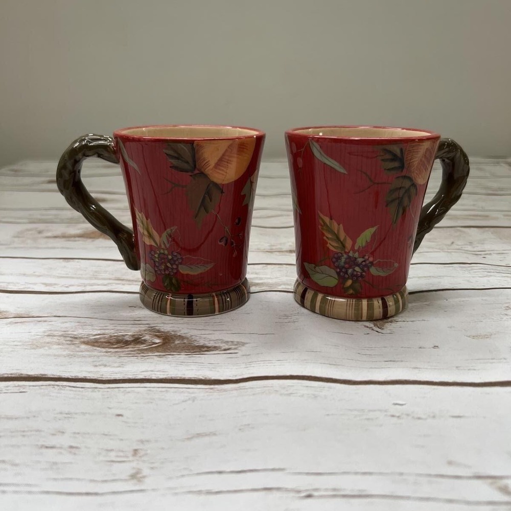 Tracy Porter Octavia Hill Collection Set of 2 Decorative Red Ceramic Mugs